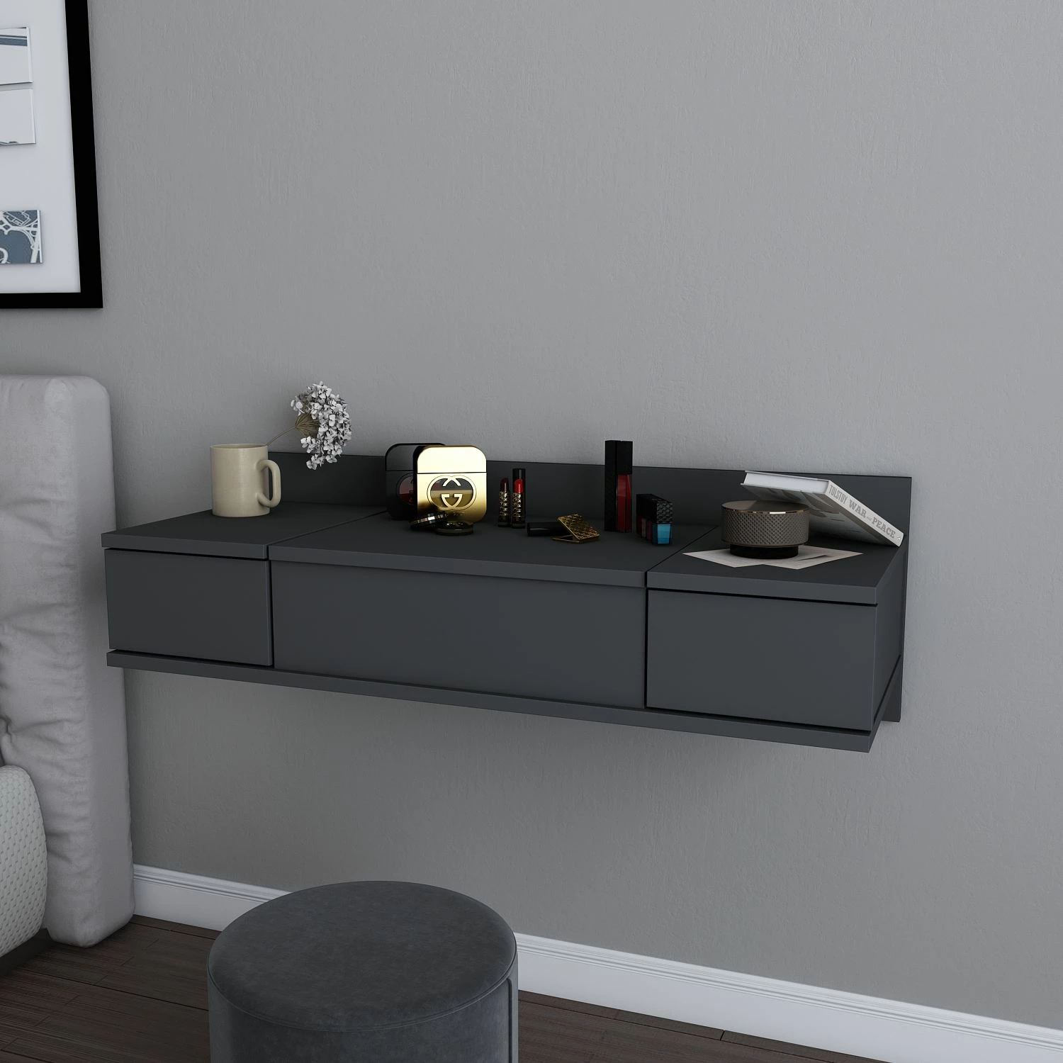 Tavolinë grimi, ngjyrë antracit, Skye Decor, Zenn