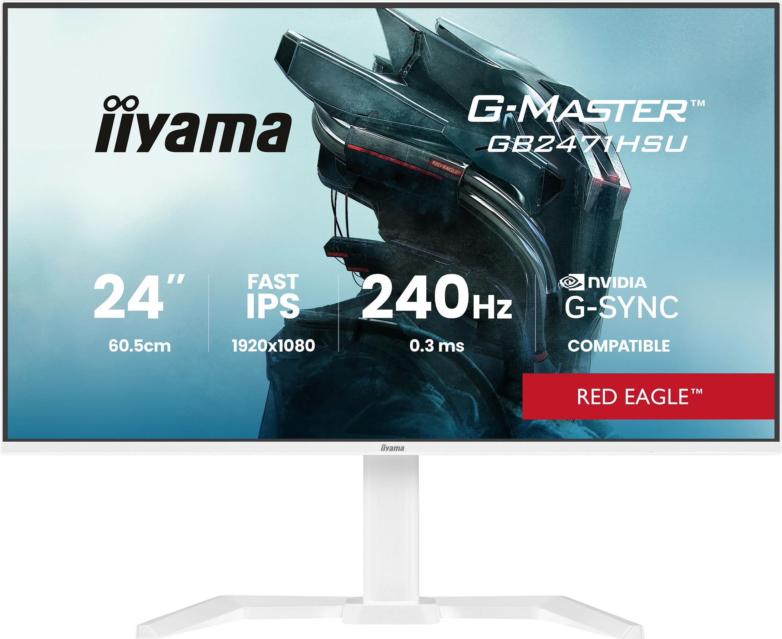 Monitor gaming iiyama G-MASTER Red Eagle GB2471HSU-W1, 24", IPS, FHD 240Hz, i bardhë