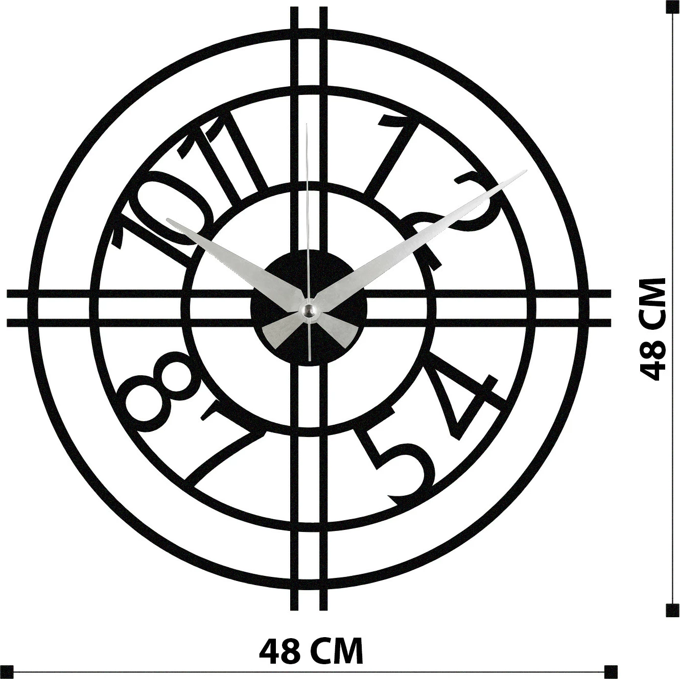 Orë muri dekorative prej metali, Wallity Enzoclock - S010, e zezë, 48x48cm