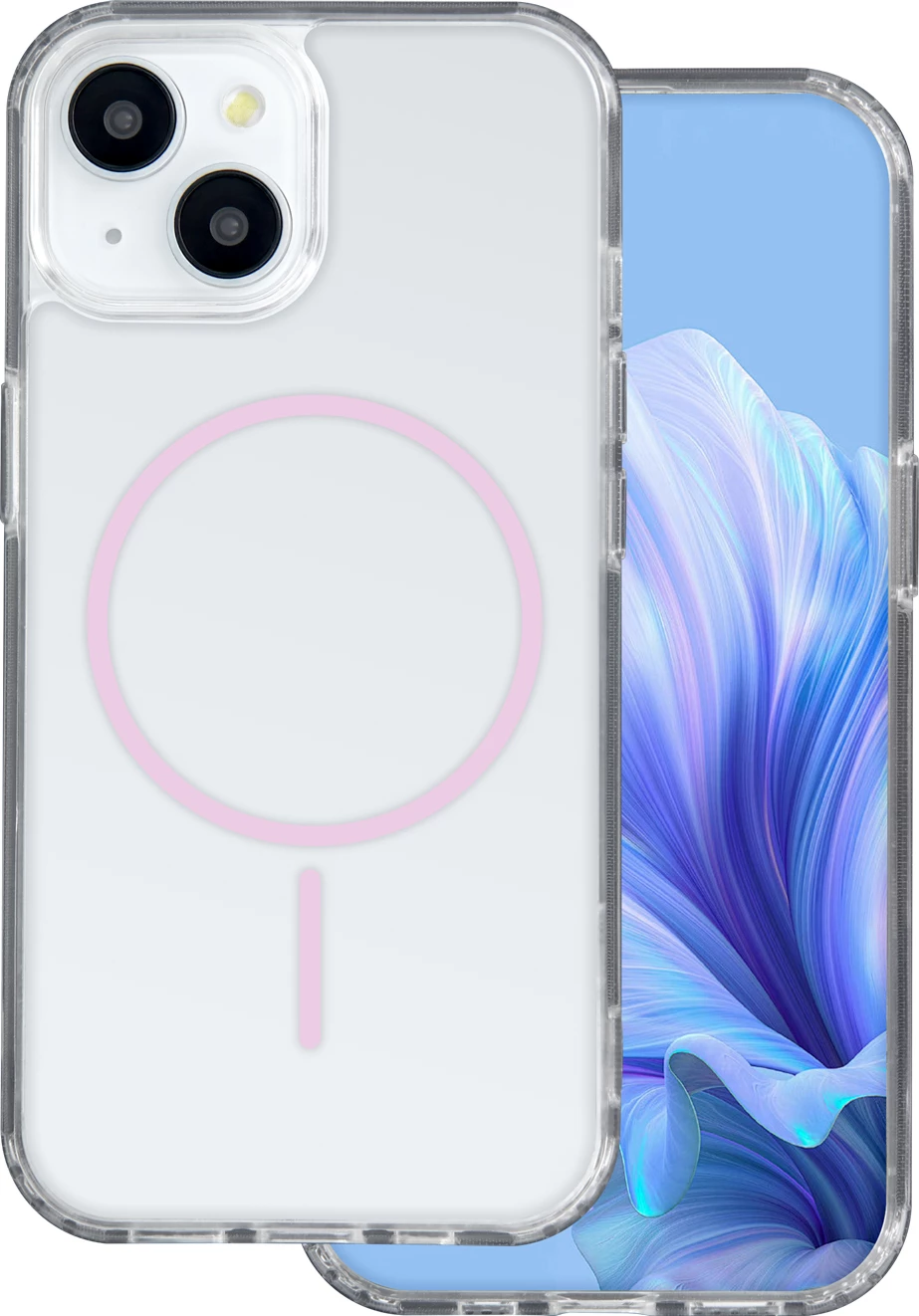 Mbështjellës ONASI Anti Shock Thin Mag për iPhone 16, MagSafe 1800 Gs, magnet rozë, transparent