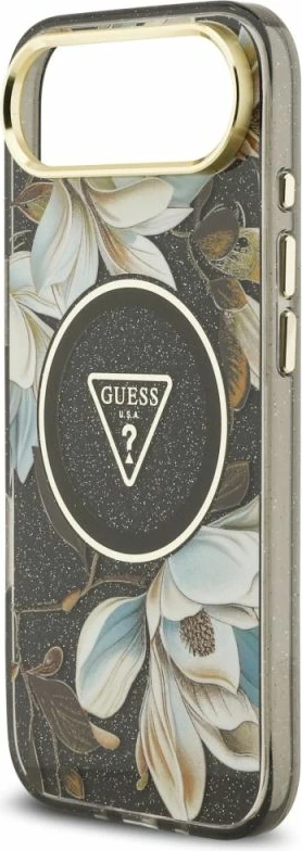 Kllapë telefoni Guess Glitter Flowers Triangle MagSafe për iPhone Air, e zezë