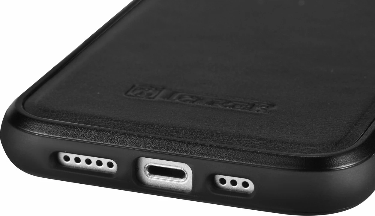 Mbështjellës iCarer për iPhone 14 Plus, lëkurë natyrale, e zezë