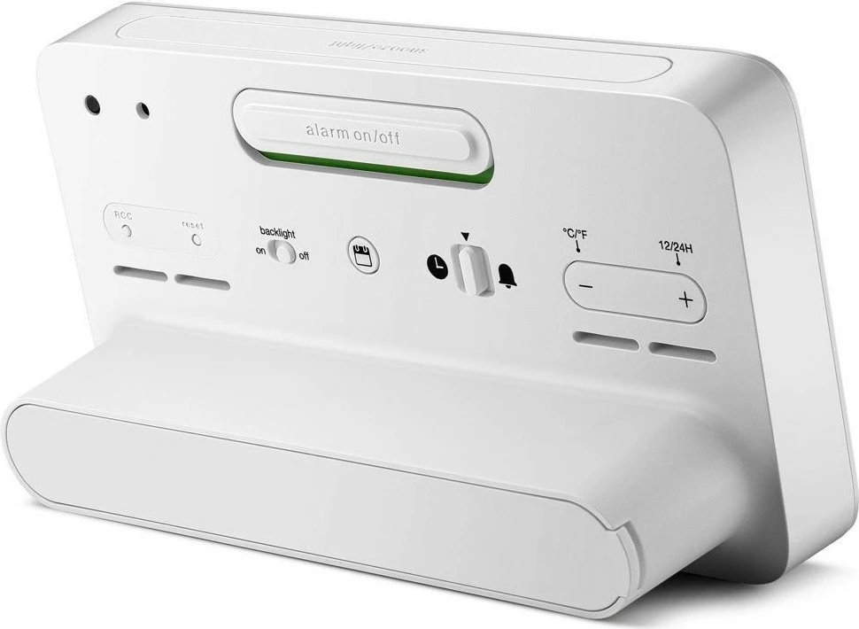 Alarm digjital Braun BC10, ekran LCD, termometër, orar 12/24h, bardhë