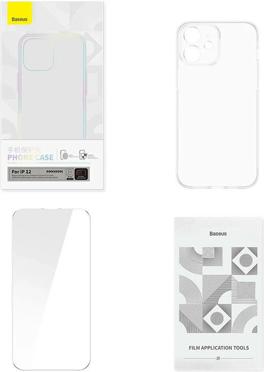 Mbështjellës Baseus Corning me xham të temperuar për iPhone 12, transparent, set