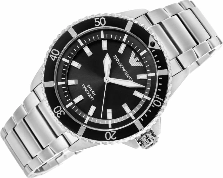 Orë dore meshkujsh Emporio Armani World Explorer AR11787, e zezë/argjendtë, set me kuti