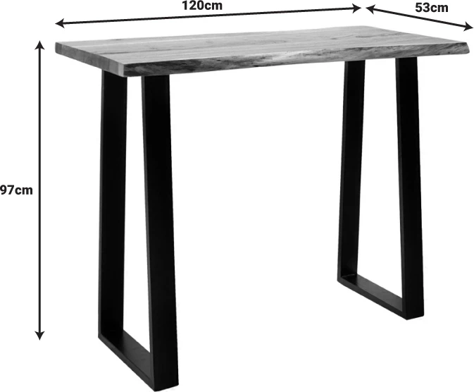 Tavolinë bar Miles dru akacie masiv 3.7-4cm ngjyrë natyrale me këmbë metalike të zeza 120x53x97cm