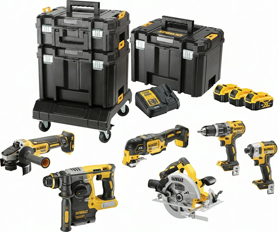 Set veglash me bateri DeWALT DCK685P3T-QW, XR 18V, 6 vegla, 3 bateri, kutia TSTAK, e zezë/verdhe