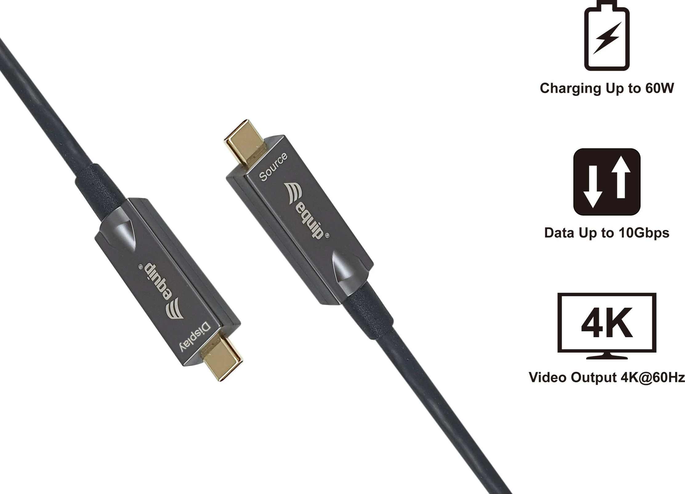 Kabëll USB C në USB C Equip 119461, 5m, 4K/60Hz, 10Gbps, PD 60W, i zi