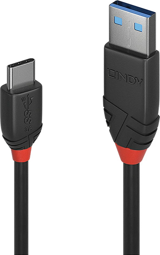 Kabëll USB LINDY Black Line USB 3.2 Type-A në Type-C, 0.5 m, 10 Gbps, i zi