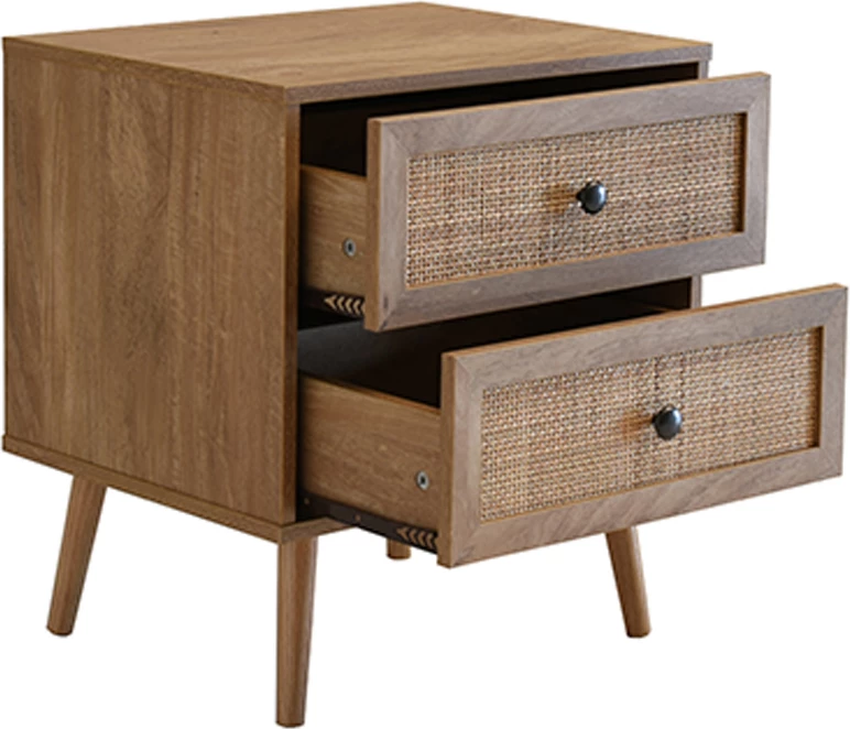 Komodinë Ammos, 2 sirtarë, natyrale me ratan, 50x39x54.8cm