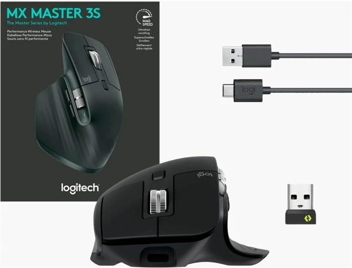 Maus Logitech MX Master 3S for Business, wireless, 8000 DPI, Logi Bolt + Bluetooth, USB-C, Graphite, OEM