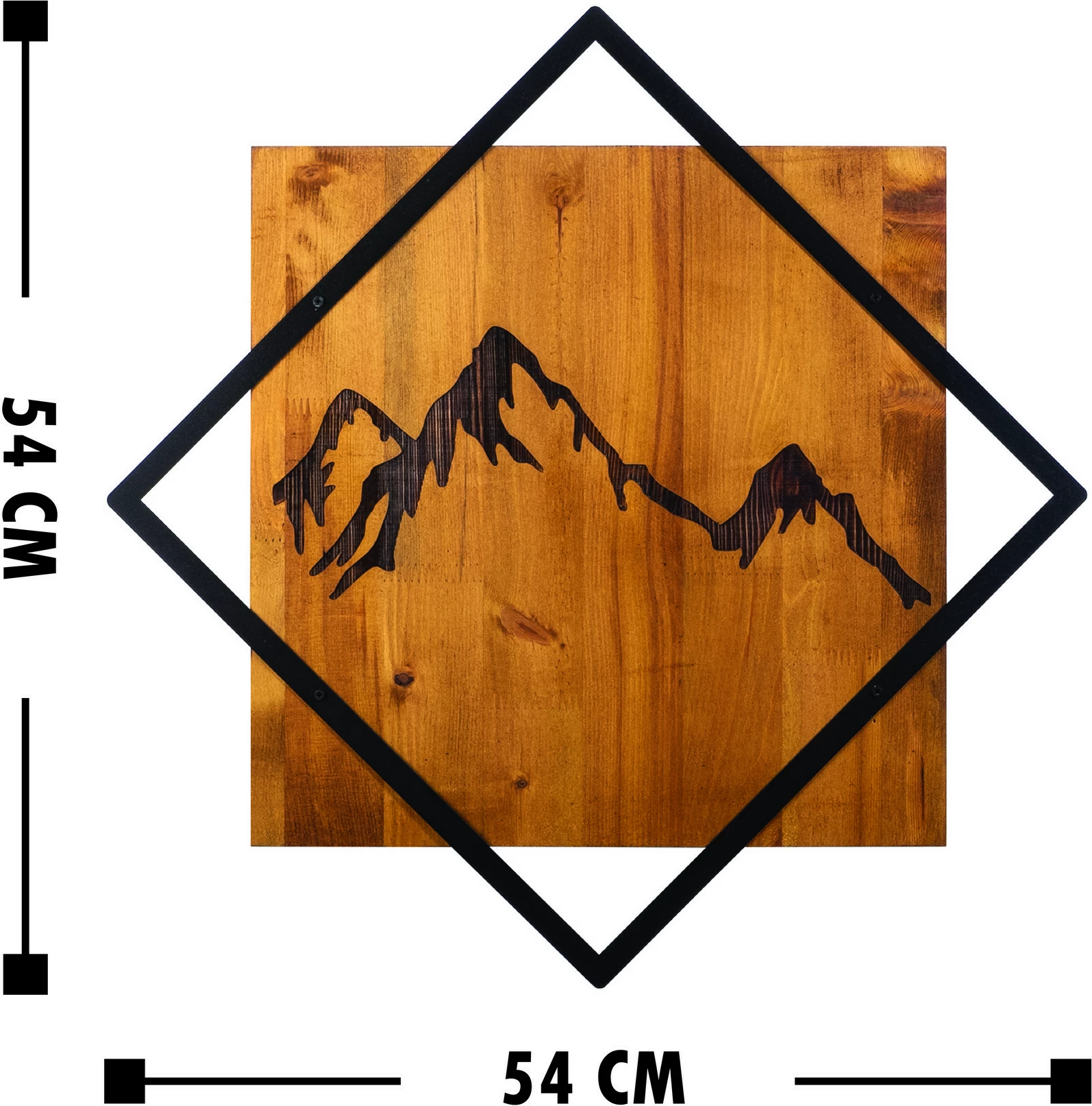 Aksesor dekorativ prej druri për mur, Wallity, Mountain 2, ngjyrë arre dhe e zezë, 54x54cm
