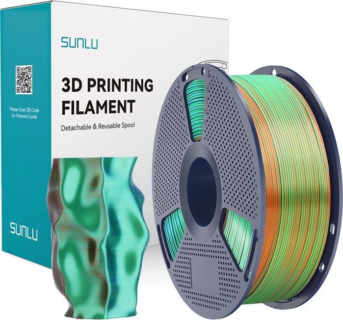 Filament 3D Sunlu PLA+ Silk Tri-Color, PLA+ Silk TC O Blu G, portokalli-blu-jeshile