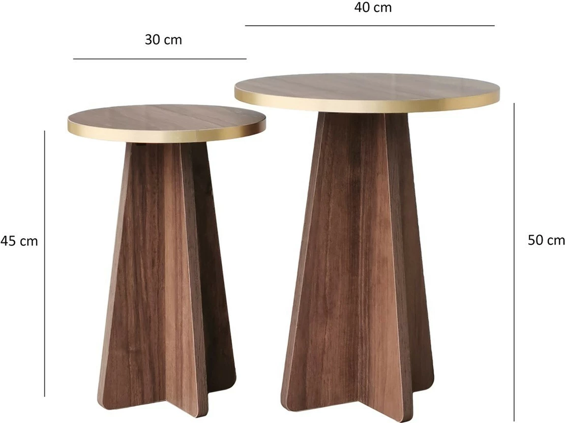 Set tavolinash kafeje Hanah Home, Mushroom 2, ngjyrë ari dhe arre