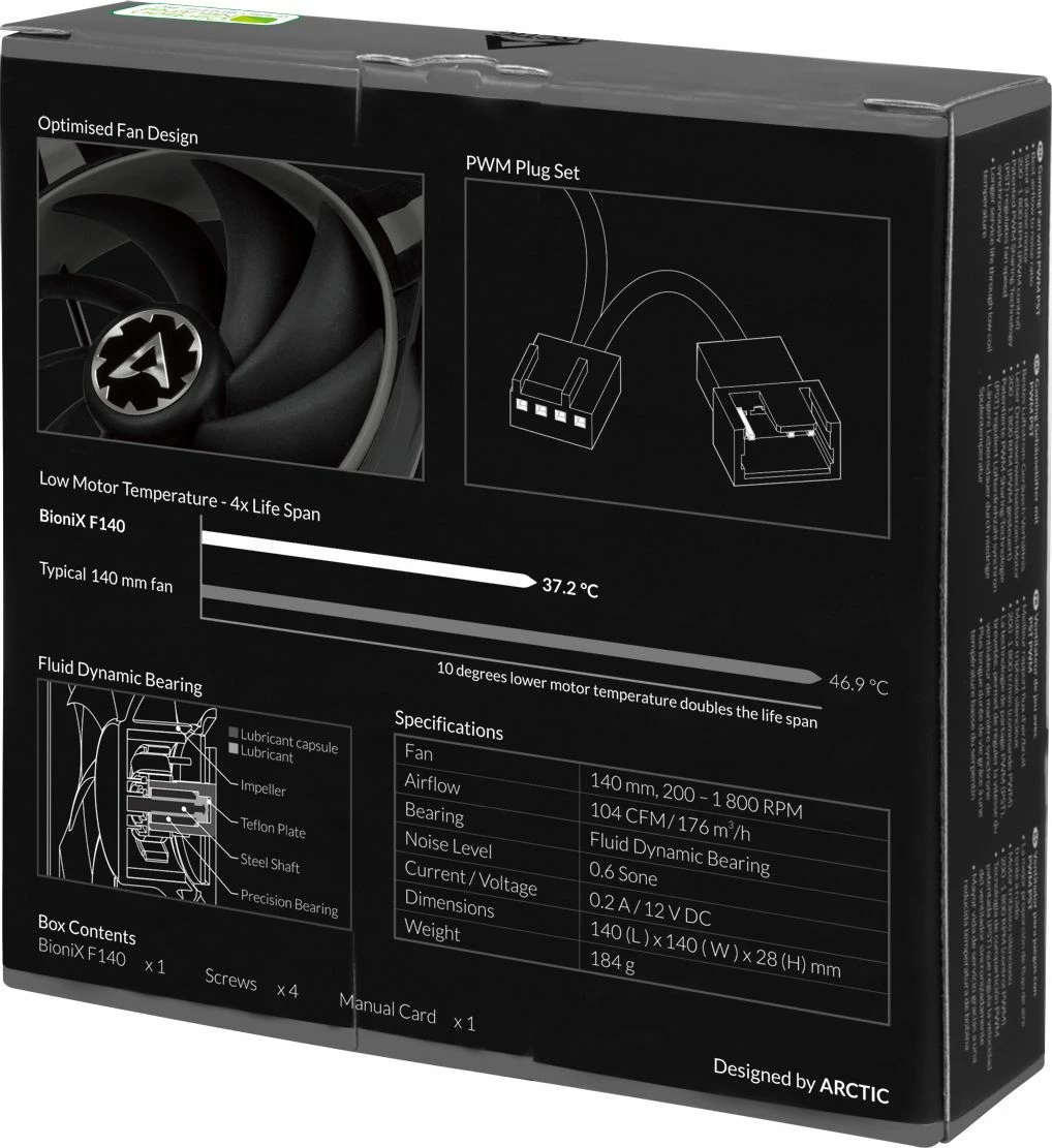 Ventilator kompjuteri Arctic BioniX F140 ACFAN00161A 140mm PWM 4-pin, zi/hirtë