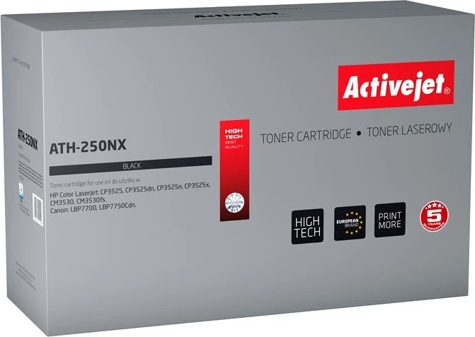 Toner Activejet ATH-250NX, zëvendësim për HP 504X CE250X, Canon CRG-723HB; Supreme; 10500 faqe; i zi