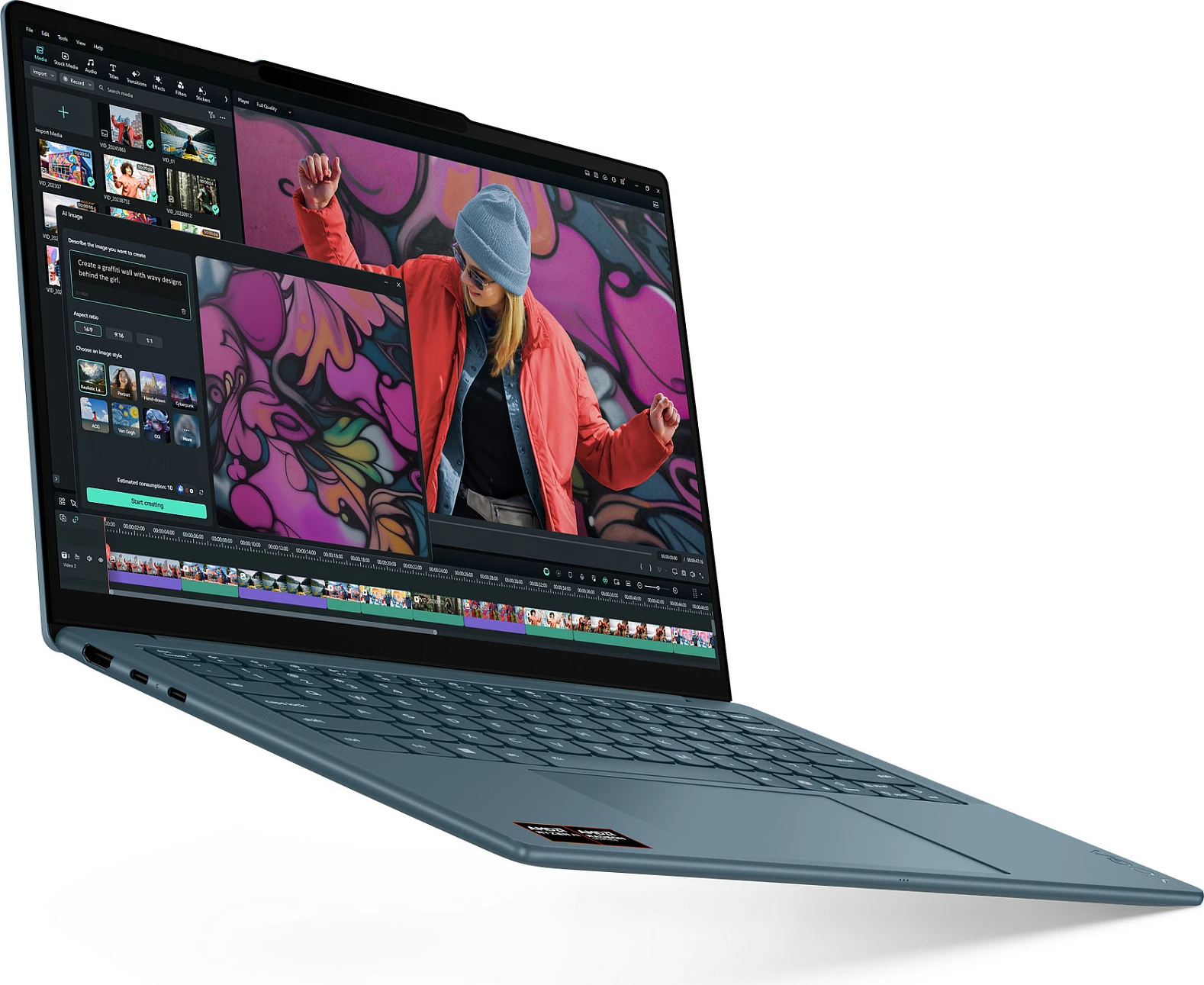 Laptop Lenovo Yoga Slim 7, Ryzen AI 7 350, 16GB RAM, 512GB SSD, 14" 2.8K, Windows 11 Home, Tidal Teal