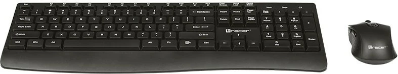 Set tastierë dhe maus Tracer BARTIX II RF NANO, pa tela 2.4 GHz USB nano, tastierë 104 taste me 12 multimedia QWERTY EN-US me mbështetëse kyçesh, maus optik 800–1600 DPI 6 butona, e zezë