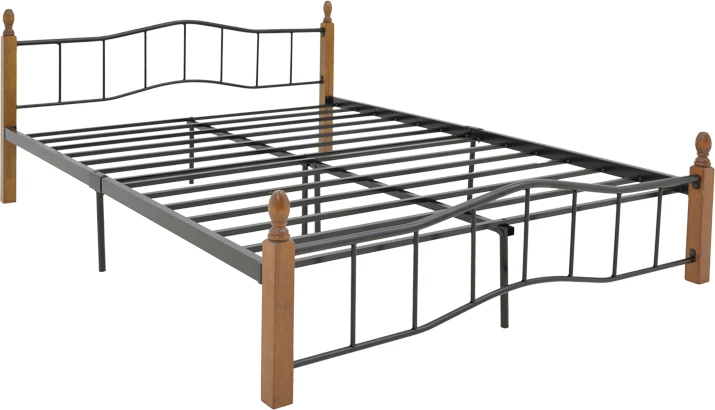 Krevat queen size Faryn, ngjyrë arre-dru-metal i zi, 150x190cm