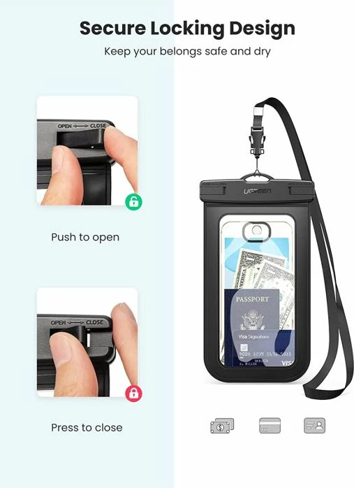 Mbështjellës i papërshkueshëm nga uji për celular UGREEN 50919 deri 6.5\", i zi, Polybag