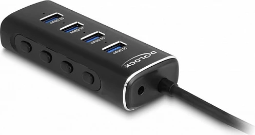 USB hub DeLOCK 4-port 10Gbps, USB-C në hyrje, 4x USB-A, kabllo 60 cm, metal, i zi