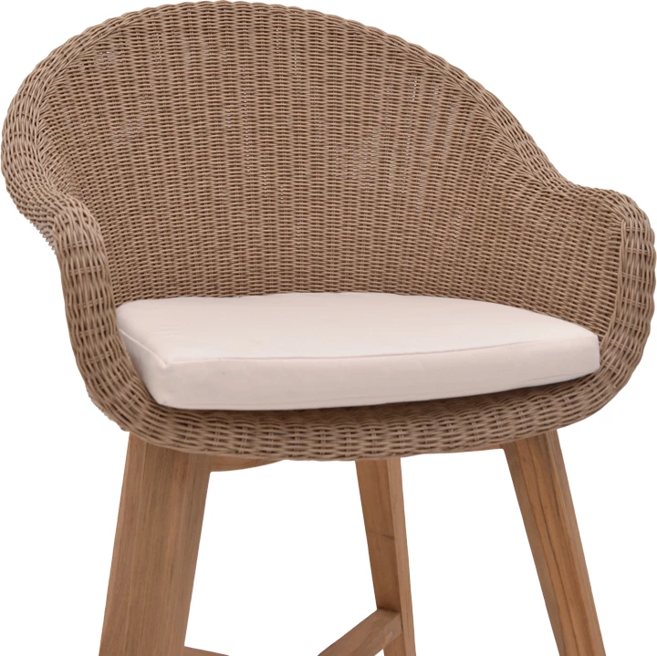 Karrige Solso skelet alumini me këmbë dru tik ngjyrë natyrale dhe pe rattan 62x58x78cm