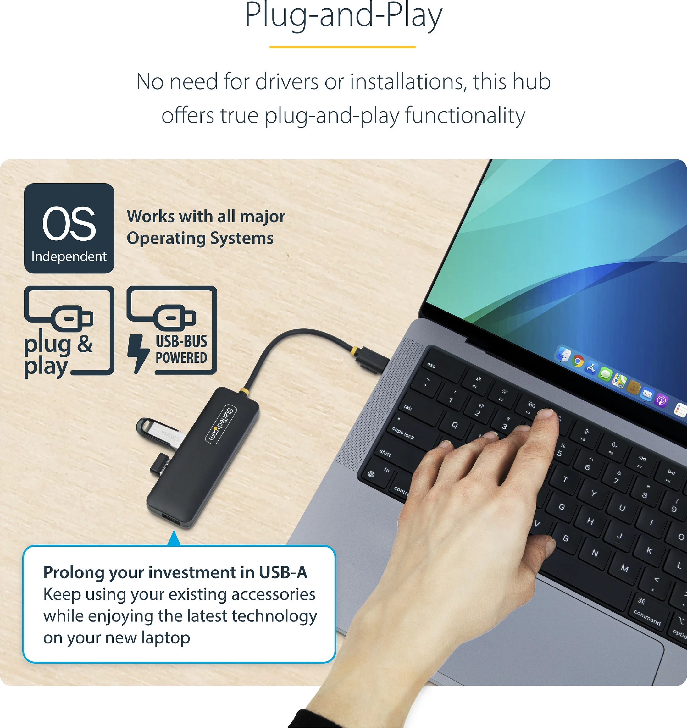 Hub USB-C StarTech 4-Port USB 3.2 Gen 1, 4x USB-A 5Gbps, i zi