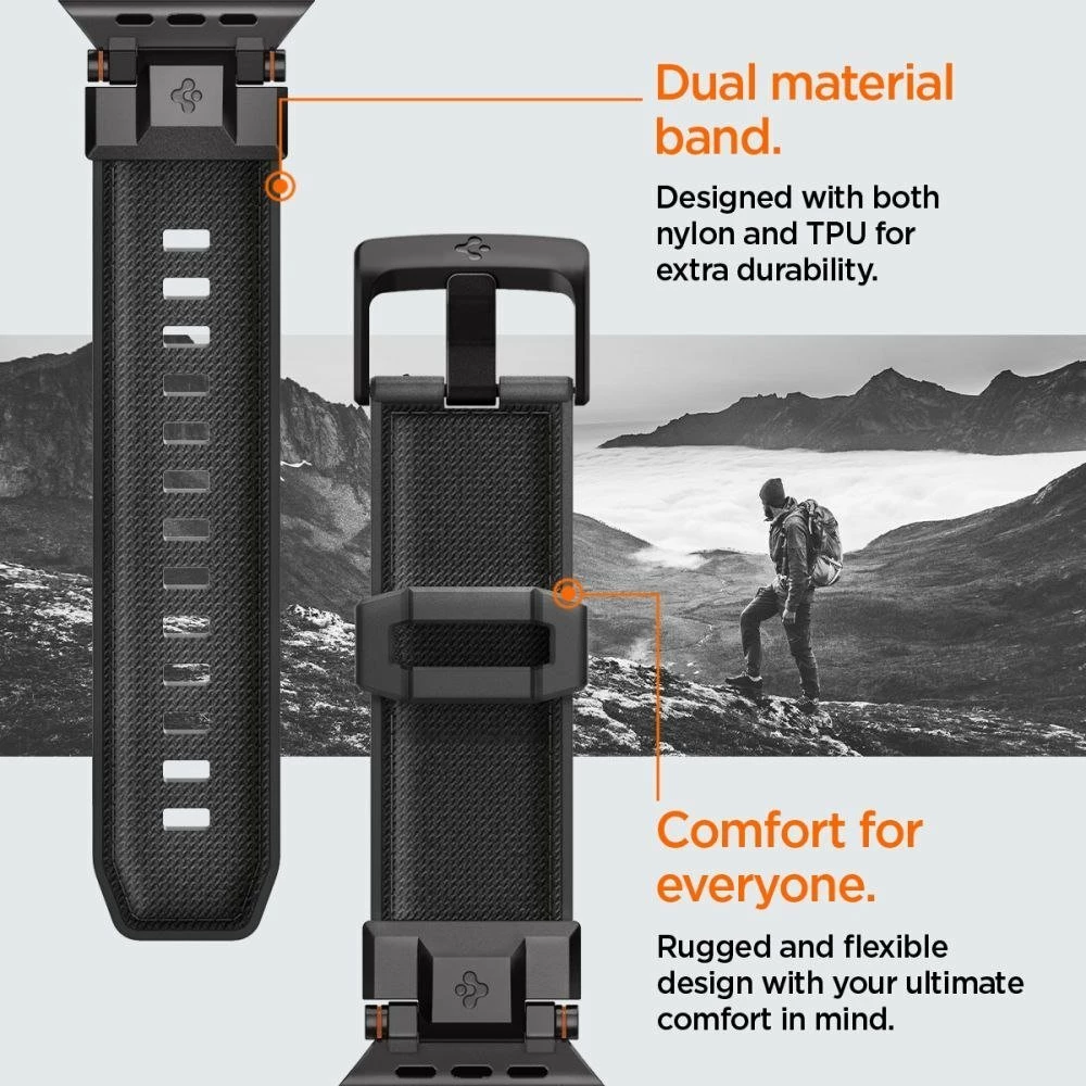 Kornizë mbrojtëse me rrip për Smartwatch Spigen DuraPro Armor, për Apple Watch 6/7/8/9/10/SE/Ultra 1/2 44/45/46/49 mm, e zezë