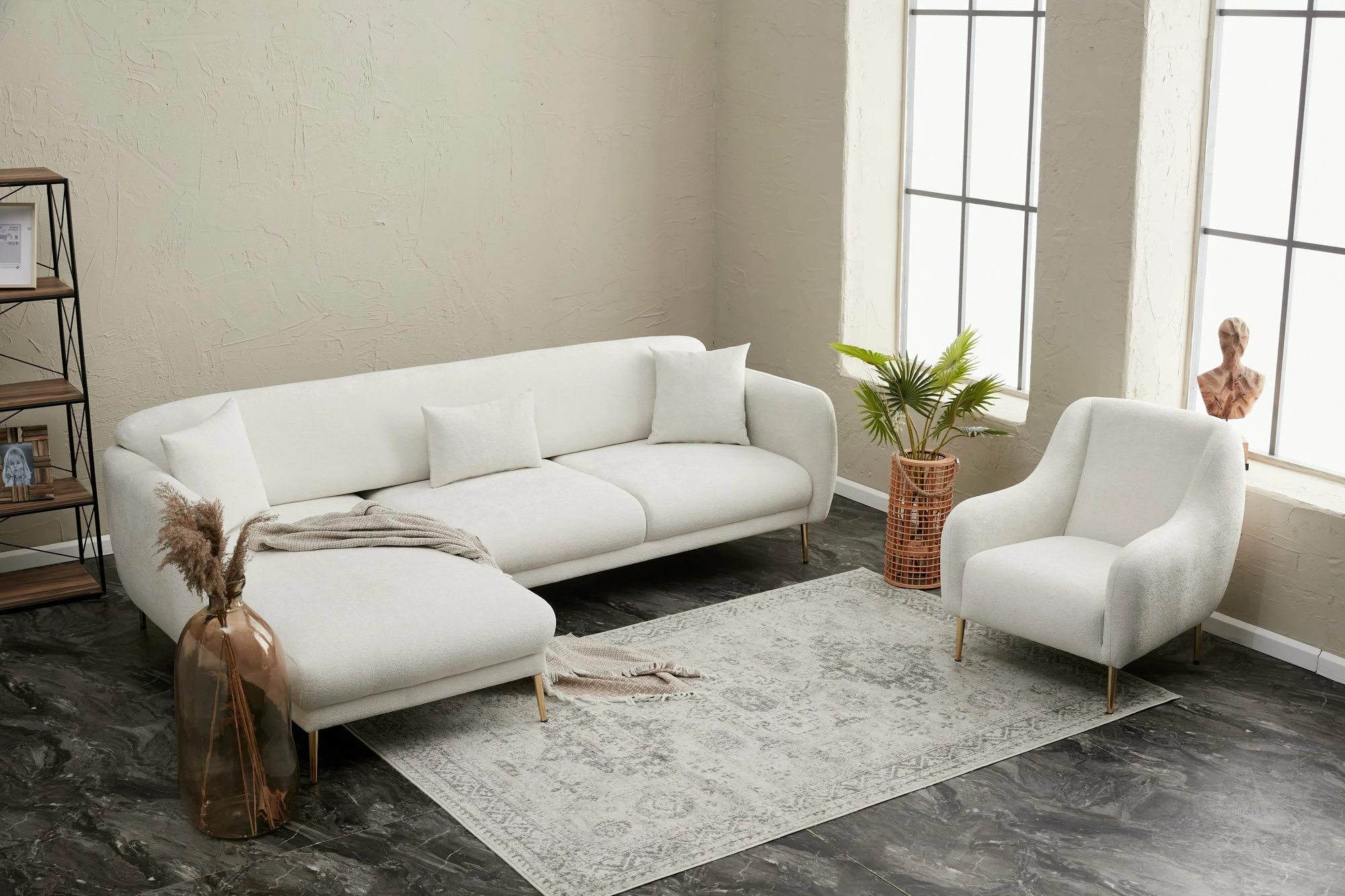 Kënd-sofë-krevat Atelier del Sofa, Simena, këndi majtas, krem