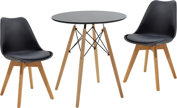 Set tavoline me karrige Julita-Gaston, 3 pjesë,, MDF dhe dru ahu, ngjyrë e zezë-natyrale, Φ60x73cm