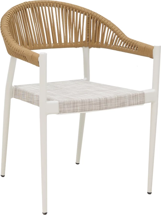 Karrige alumini e grumbullueshme, kornizë e bardhë-tekstilen dhe ratan ngjyrë natyrale, 57x56x78cm