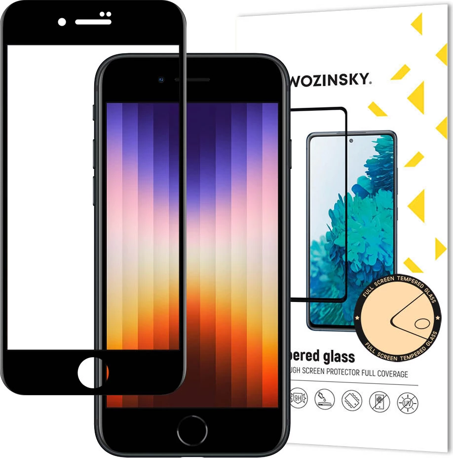 Xham mbrojtës Wozinsky Full Glue për iPhone SE 2022/SE 2020/iPhone 8/iPhone 7, i zi