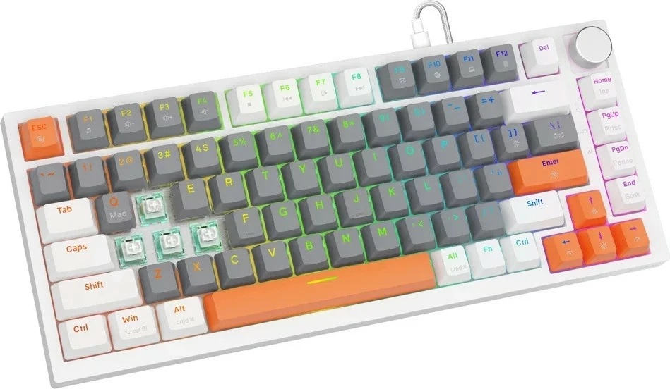 Tastierë Savio Astral, 75%, RGB, Outemu White Jade, USB-C, bardhë-gri