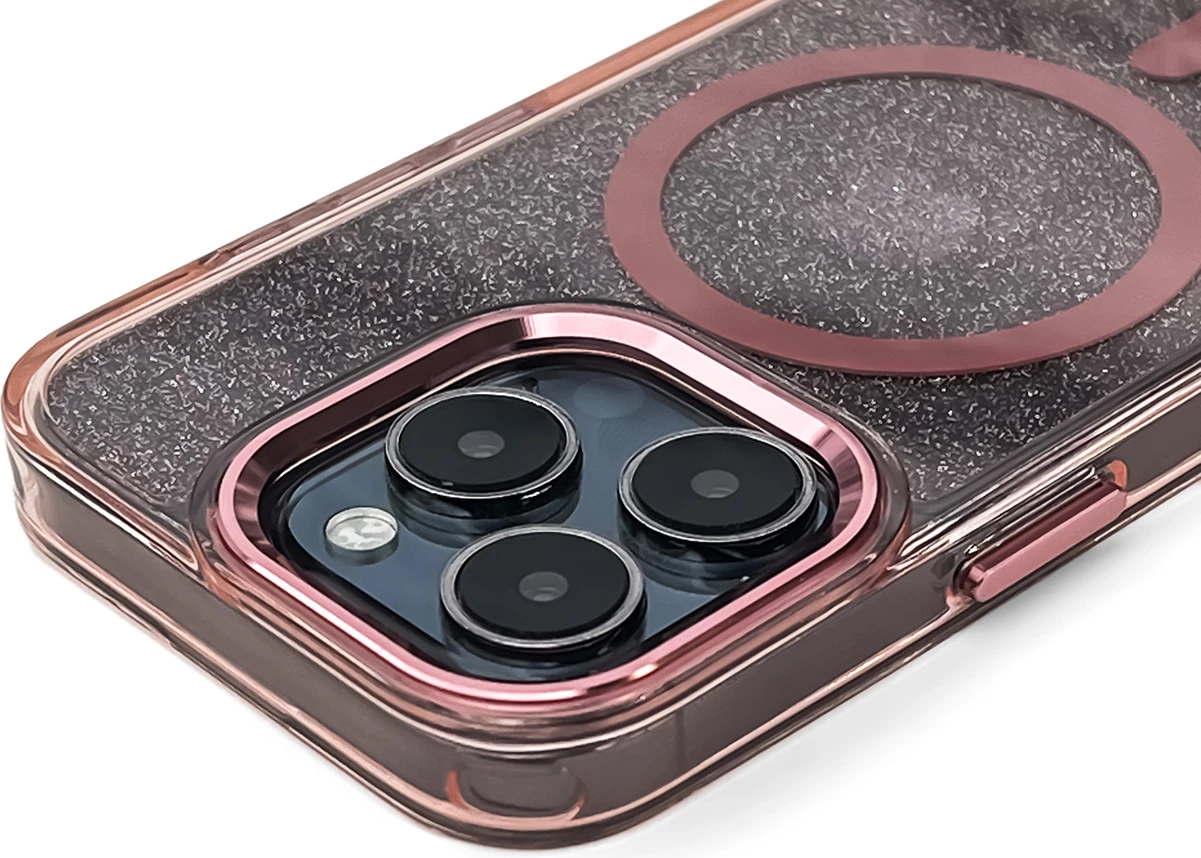 Mbështjellës Hurtel Glitter Case MagSafe për iPhone 16 Pro, rozë me shkëlqim