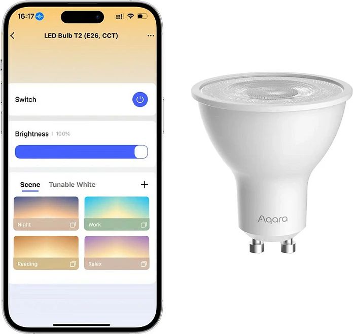 Llambë smart Aqara LED Bulb T2, GU10, 4.9W, 2700-6500K, Zigbee/Thread/Bluetooth, e bardhë