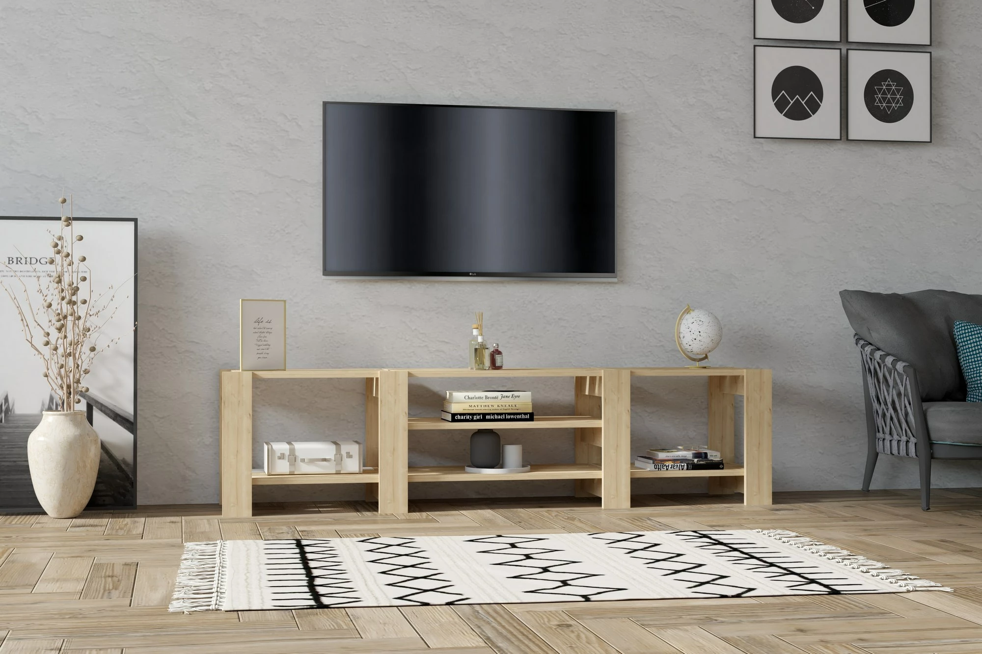 Komodinë TV Skye Decor, teknik, ngjyrë safir