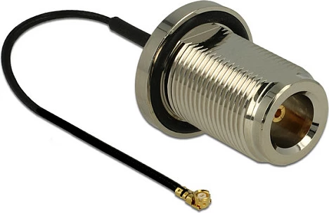 Kabllo antene RF DeLOCK N femër bulkhead - MHF/U.FL, 0.13m, 50Ω, e zezë/argjend