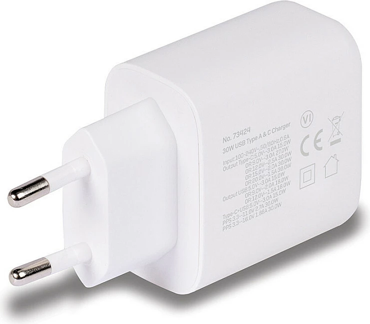 Karikues Lindy 73424 USB-C & USB-A PD 30W, i bardhë