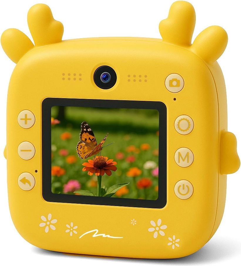 Aparat fotografik për fëmijë me printer termik, Media‑Tech SNAPI MT4108, ekran 2.4", foto deri 8 MP, video 1080p, microSD, USB‑C, bateri 1000 mAh, set me 3 role letre + flomastera e ngjitëse, verdhë