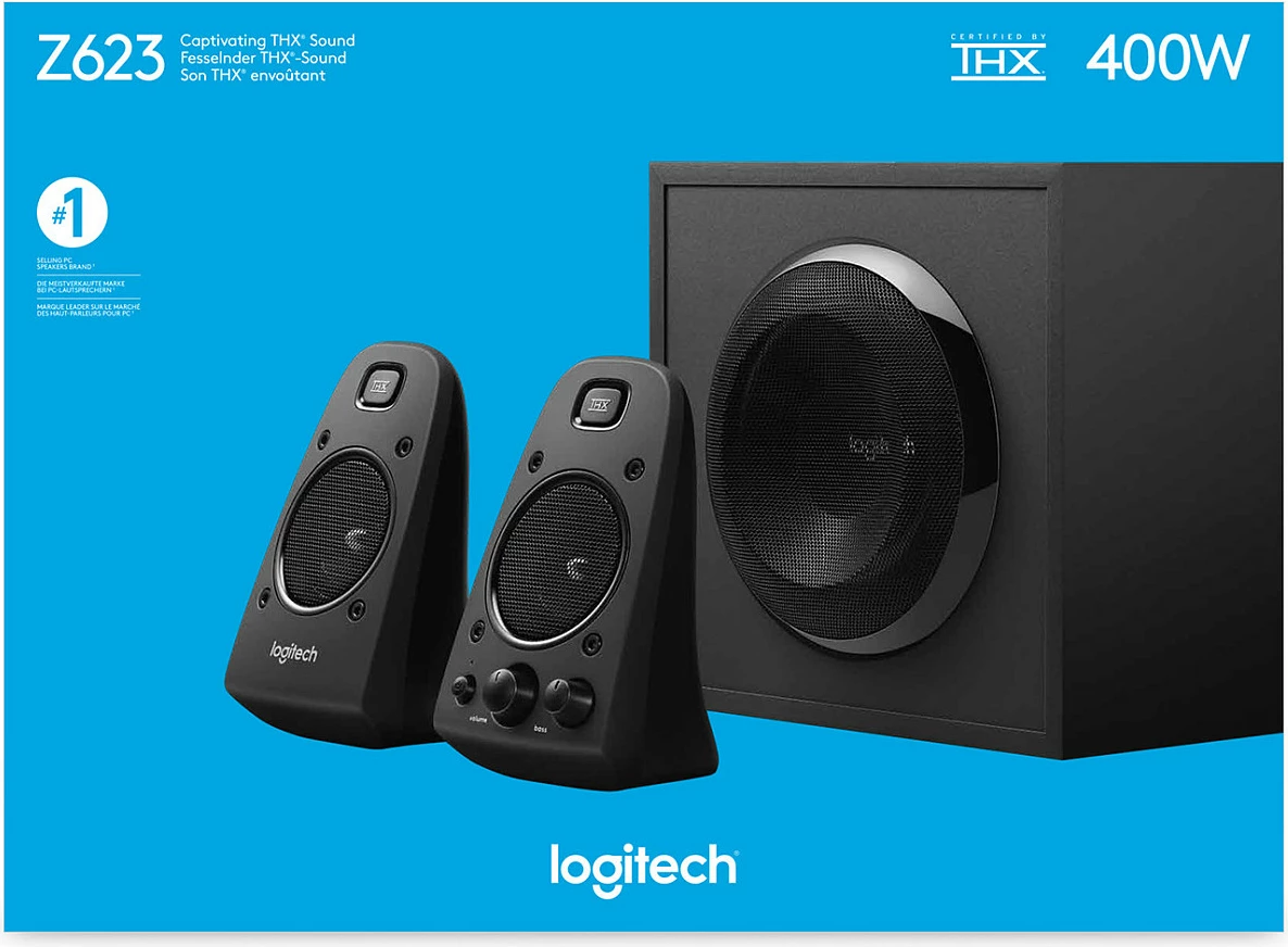 Sistem zërimi Logitech Z623, 2.1 kanale, 200 W, Universal, i zi, 400 W, Rotary