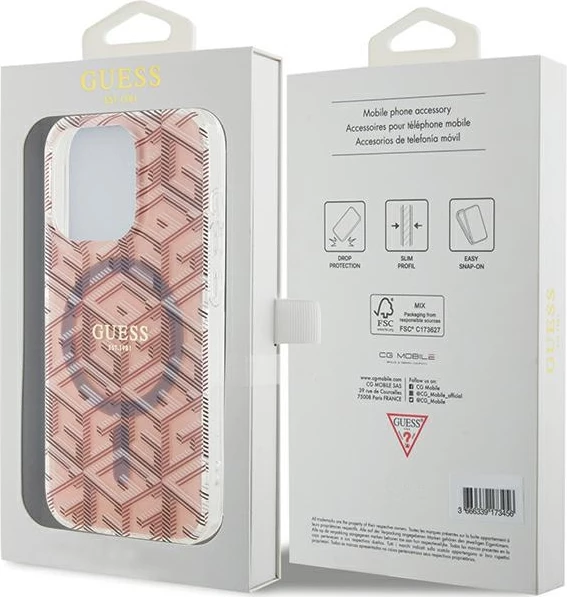 Mbështjellës Guess IML GCube MagSafe për iPhone 15 Pro, Rozë