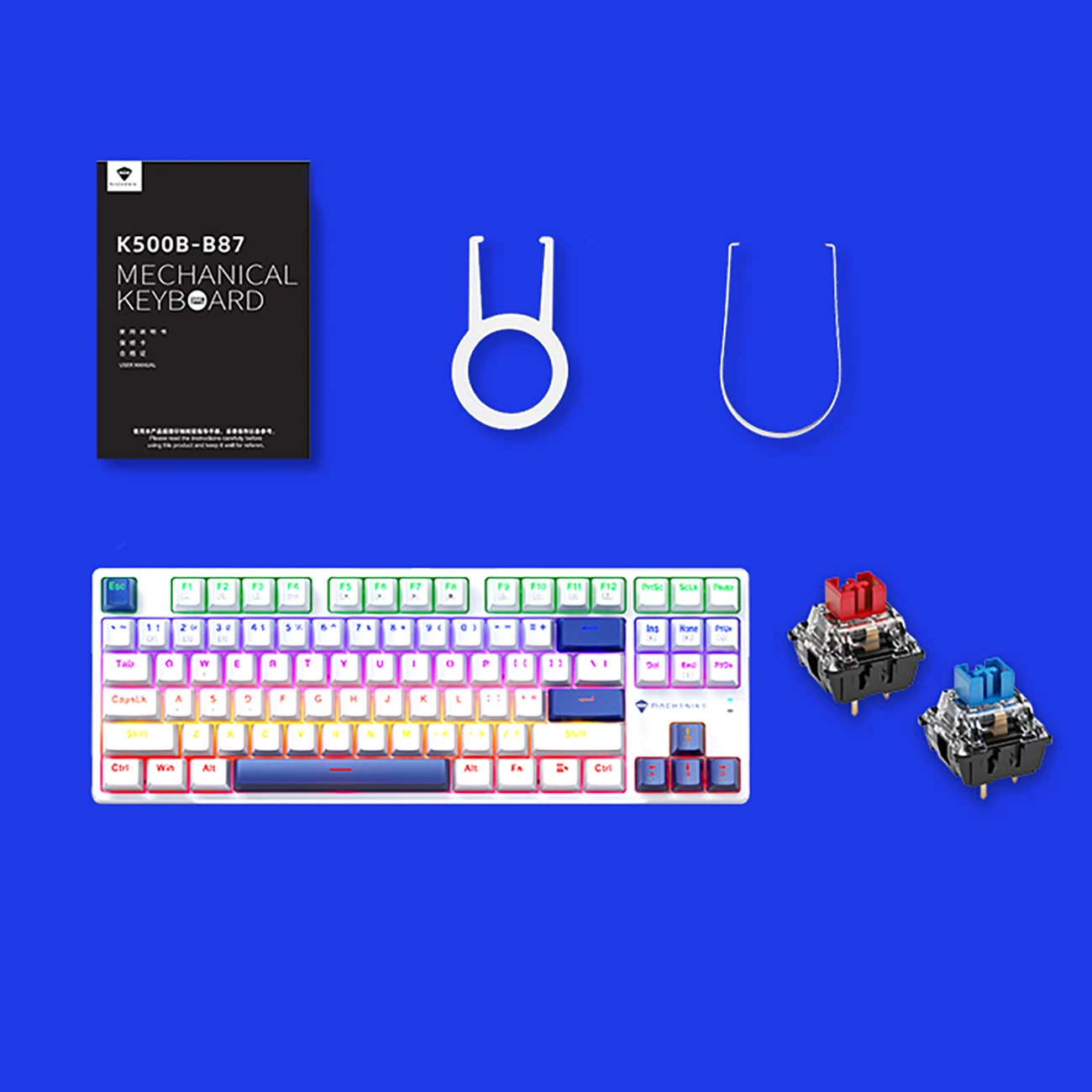 Tastierë mekanike gaming me kabllo Machenike K500B-B87 TKL 87 taste, Hot-Swap 3-pin Red Switch, LED backlight, e bardhë, set në kuti