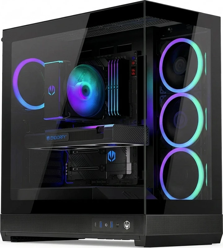 Kasë Endorfy Fishtank 6000 Corona, Midi Tower, xham i temperuar, RGB, e zezë