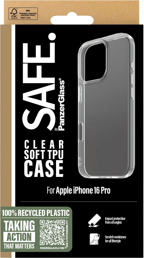 Mbështjellës PanzerGlass për iPhone 16 Pro, transparent