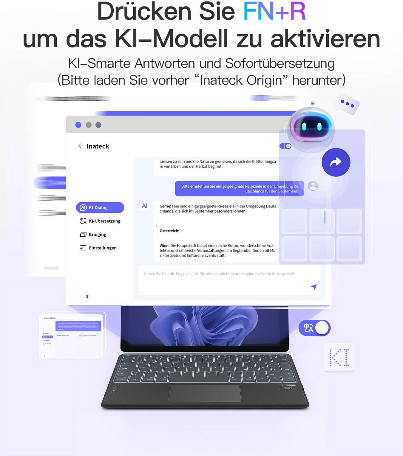 Tastierë inateck për iPad Pro 11, QWERTZ, me touchpad, gri