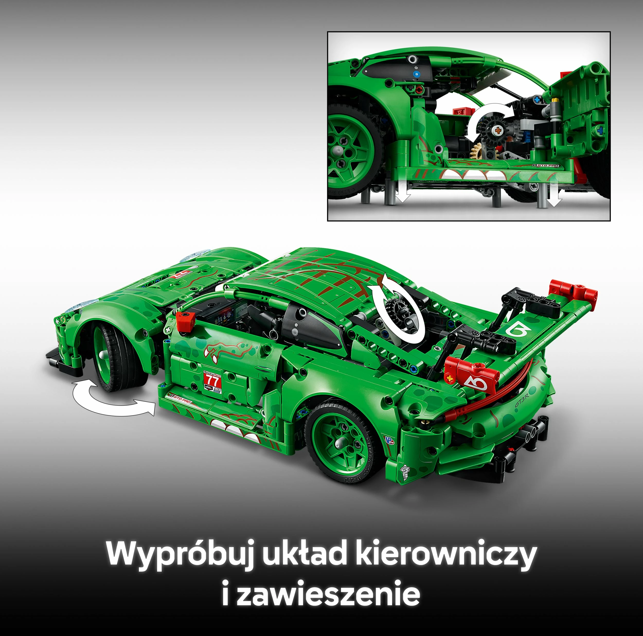 Set LEGO Technic Porsche 911 GT3 R REXY AO Racing Car 42224, 1313 copë, jeshil