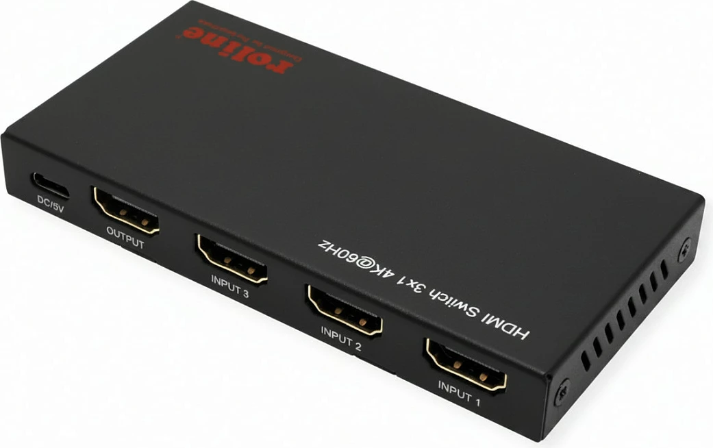 Switch HDMI ROLINE 3x1 4K me telekomandë, i zi