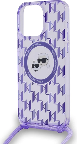 Mbështjellës Karl Lagerfeld IML Crossbody Monogram Karl & Choupette Head MagSafe për iPhone 15 Pro, vjollcë