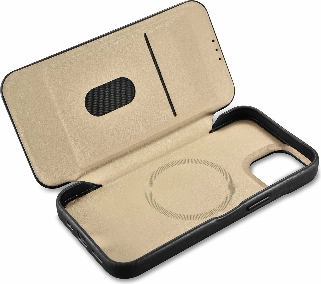 Mbështjellës iCarer Oil Wax Premium Leather Folio për iPhone 14 Plus, MagSafe, i zi