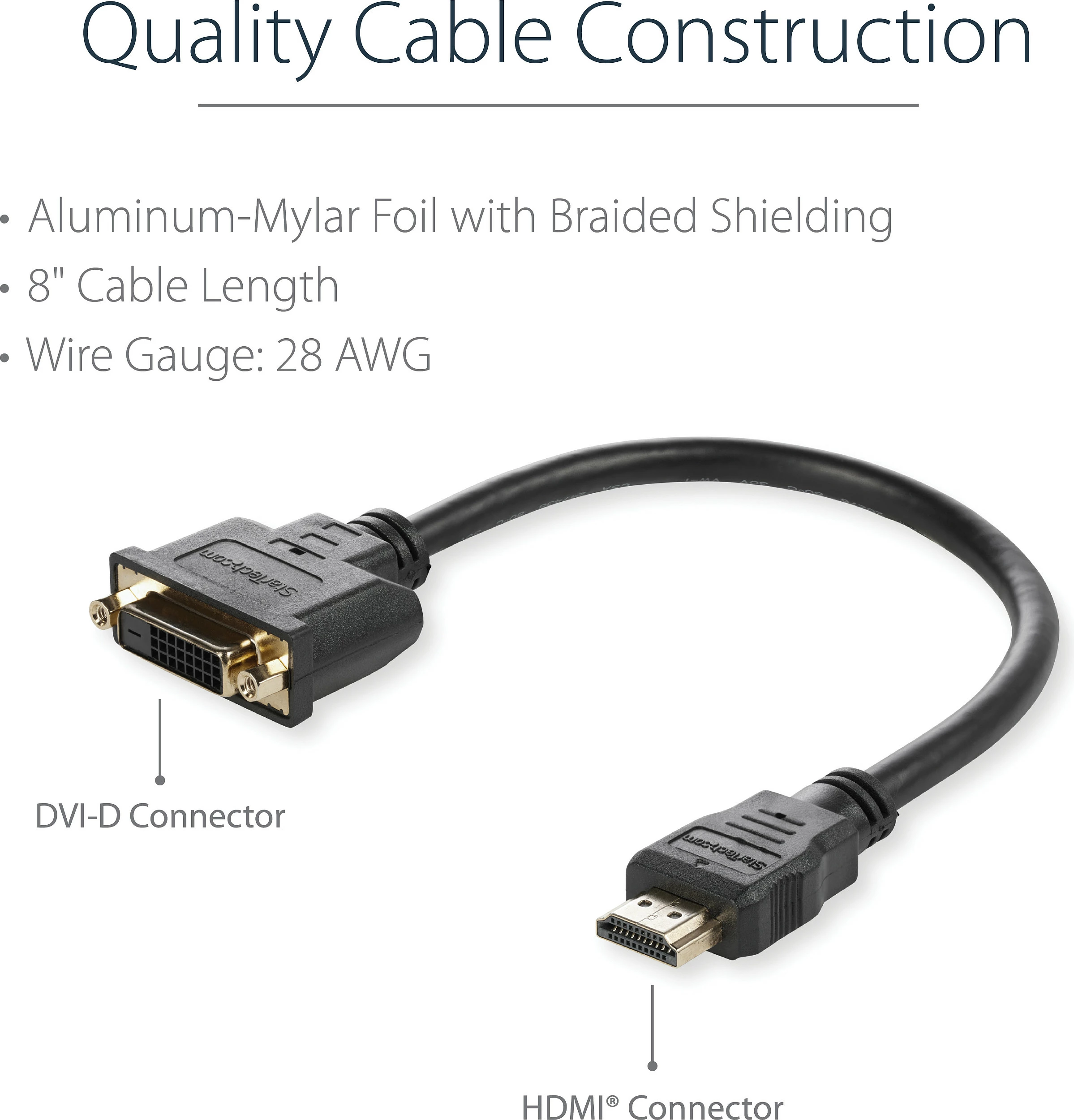 Adapter kabllo HDMI në DVI-D StarTech HDDVIMF8IN, 0.2 m, 1920x1200, e zezë